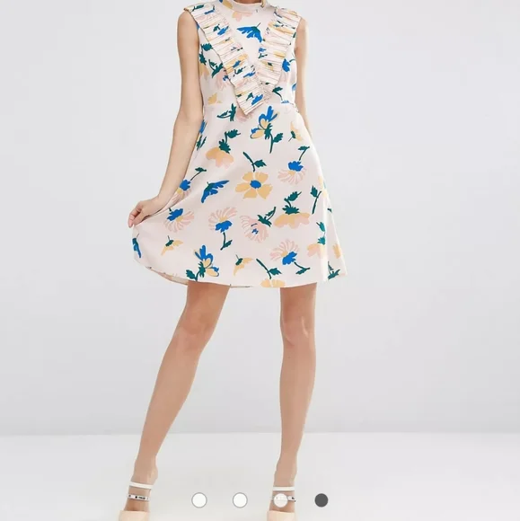 ASOS Aline Dress with Pleated Yoke Front in Floral Print - Picture 2 of 4
